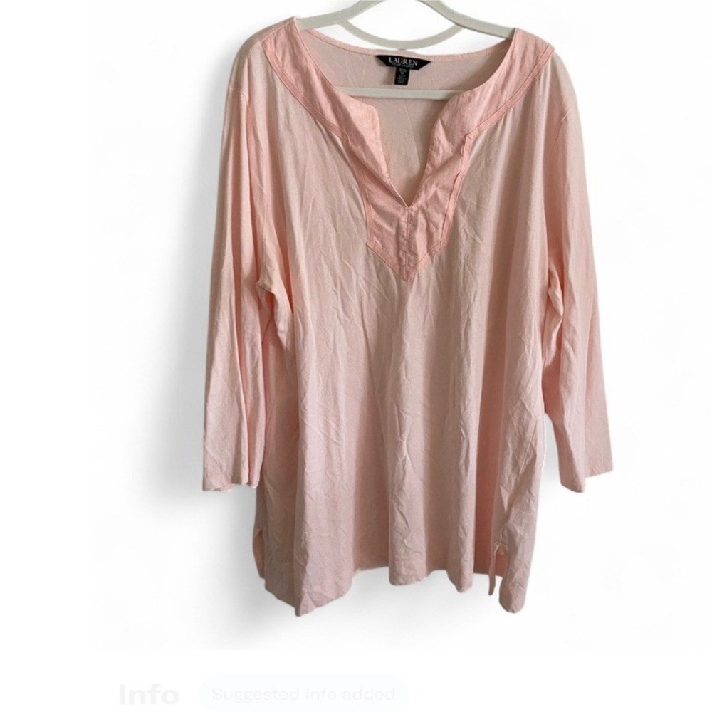 Lauren Ralph‎ Lauren Designer Pink Opal 3/4 Sleeve Womens V Neck Top Size 1X